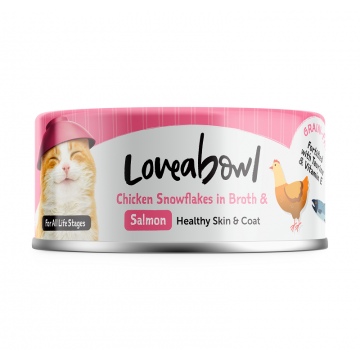 Loveabowl Grain-Free Chicken Snowflakes In Broth With Salmon 70g Carton (24 Cans)